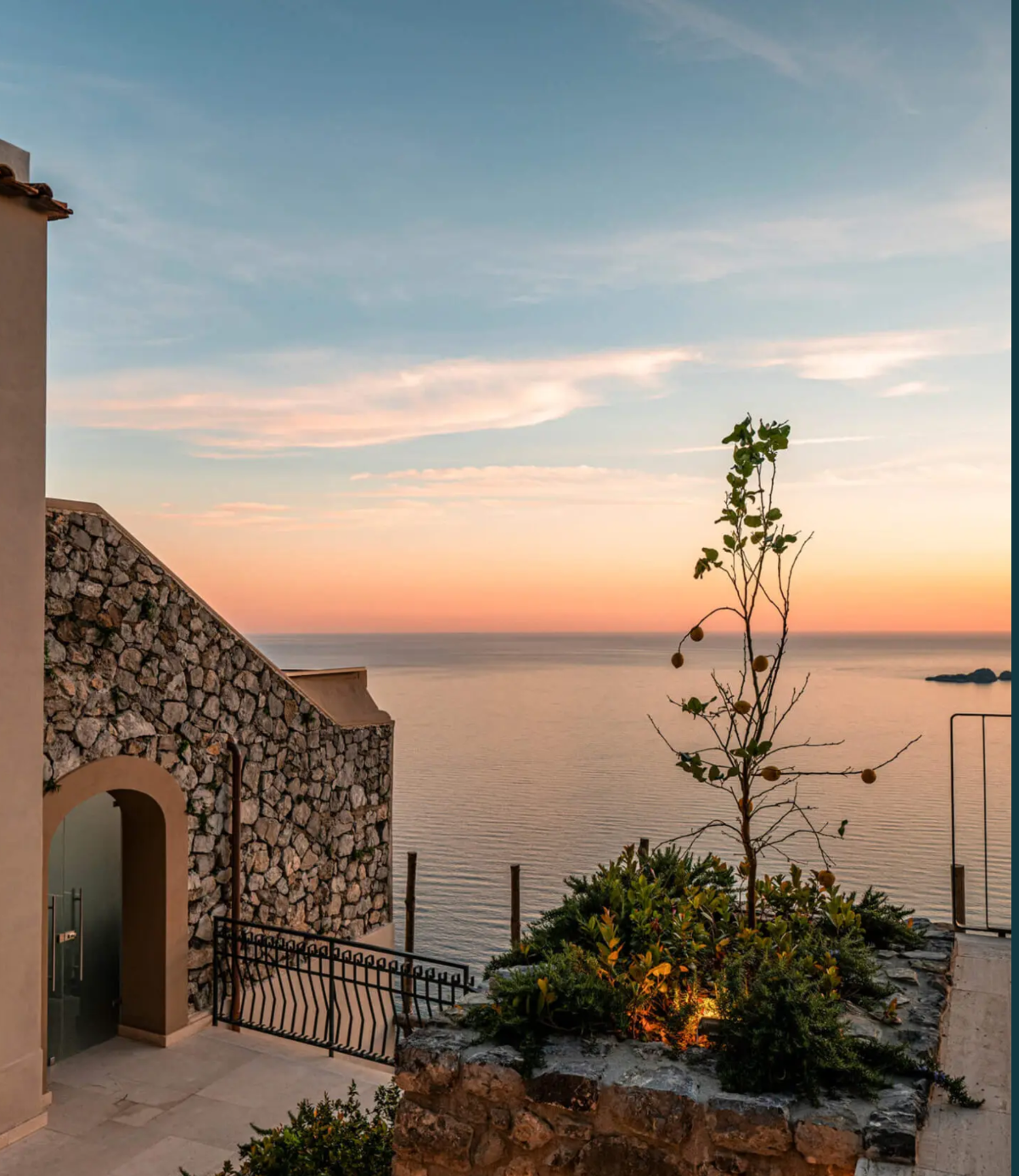 A terrace above the coast prepared for a reception